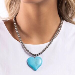Paparazzi Silver Necklace with Turquoise Heart Pendant